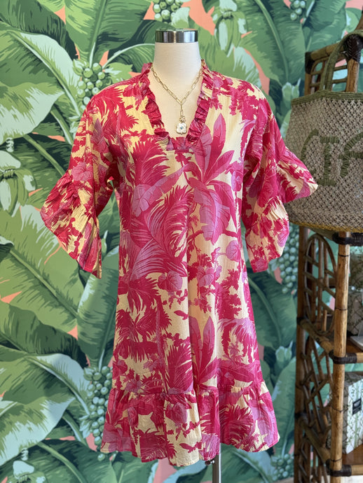 Fitzroy & Willa Soleil Mini Dress | Pink Palm Print