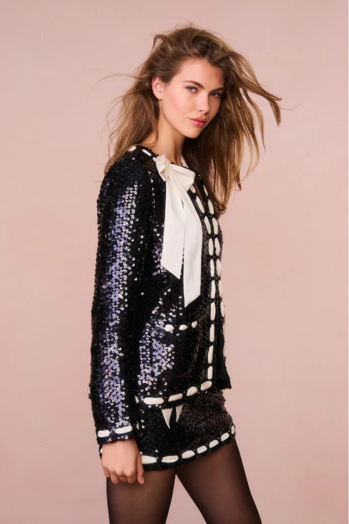 LOVESHACKFANCY Rosina Ribbon Sequined Jacket | Black – Cat & Kate