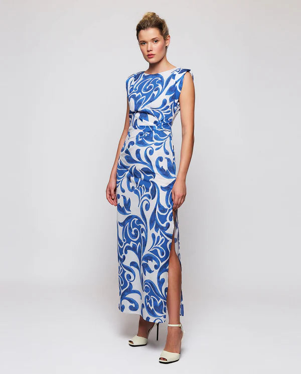 Mirto Blue Ornamental Print Long Dress