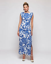 Load image into Gallery viewer, Mirto Blue Ornamental Print Long Dress