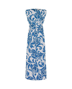 Mirto Blue Ornamental Print Long Dress