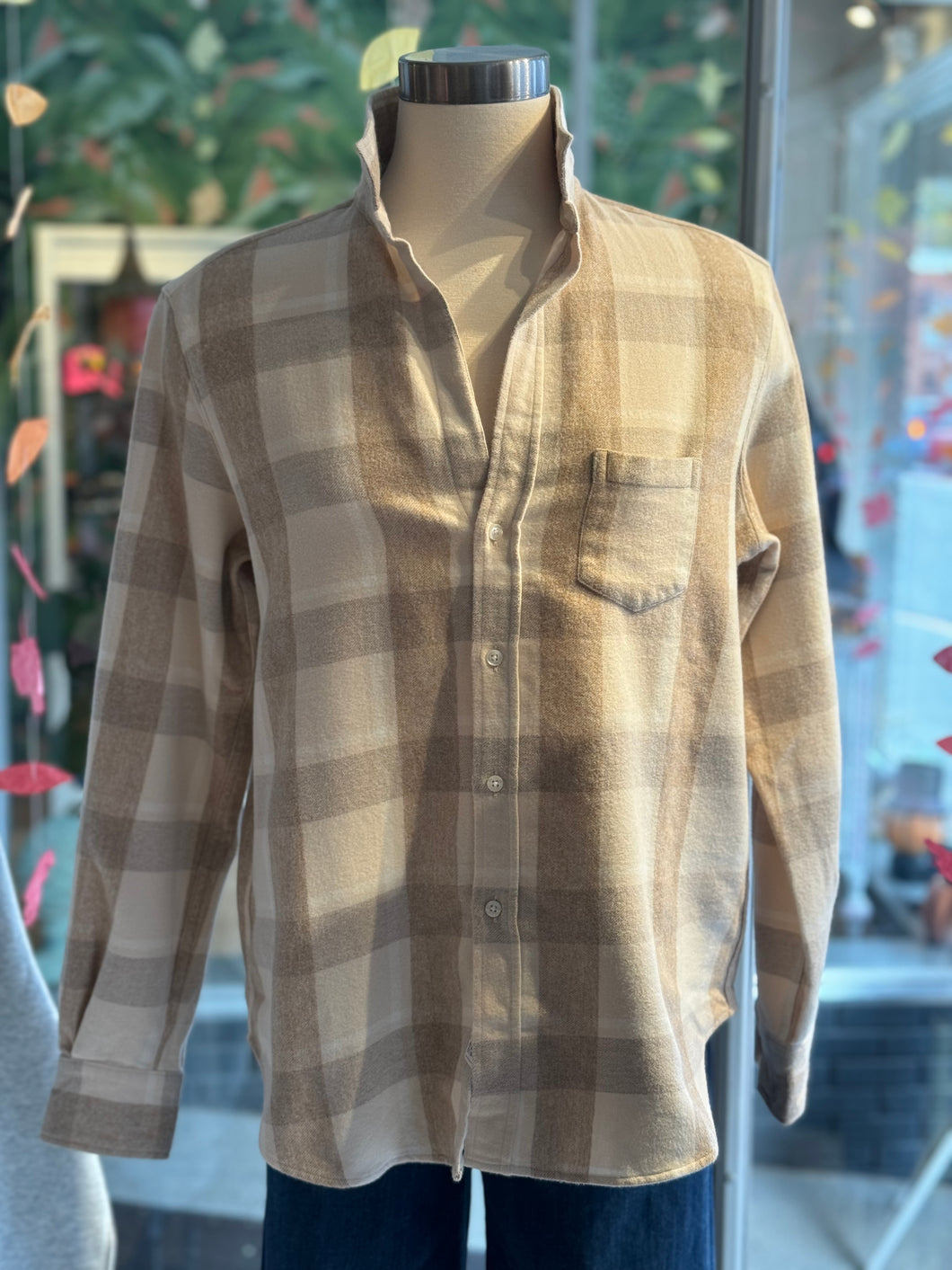Frank & Eileen | Eileen Relaxed Button Down Large Cream & Camel Plaid Flannel