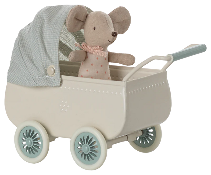 Maileg Pram with Baby Mouse~Mint