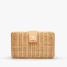Load image into Gallery viewer, Lou Wicker Clutch Bag with Gold Toned Turn Lock | Natural