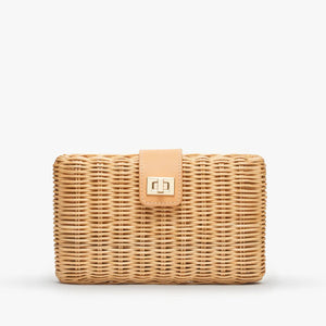 Lou Wicker Clutch Bag with Gold Toned Turn Lock | Natural