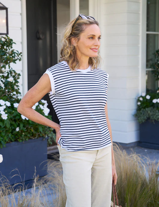 Frank & Eileen Aiden Vintage Muscle Tee | Navy & White Stripe