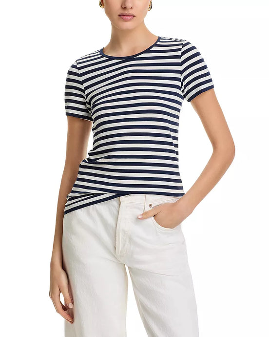 Majestic Filatures Soft Touch Striped Tee | Marine Navy