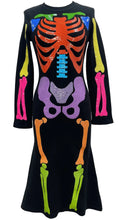 Load image into Gallery viewer, Queen Of Sparkles Black Neon Skeleton Halloween Midi Dress