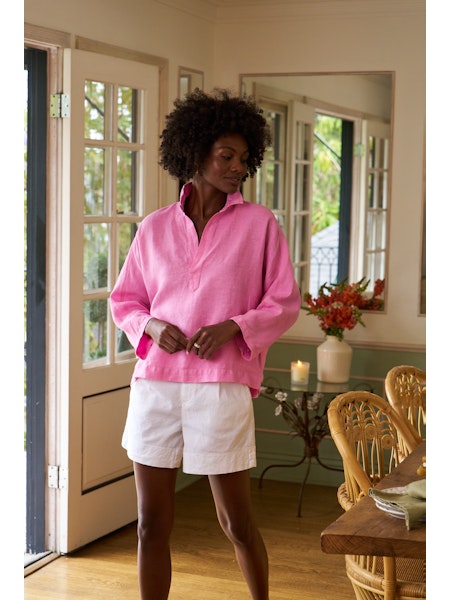 Frank & Eileen Gabi Popover Shirt | Washed Linen | Bubblegum Pink
