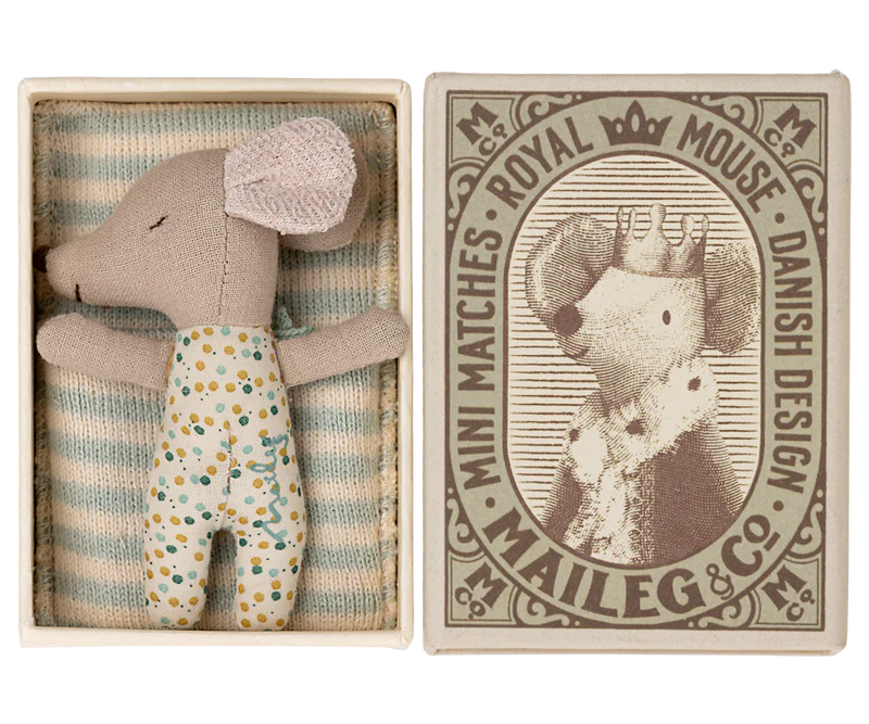 Maileg Sleepy Wakey Baby, Blue Mouse
