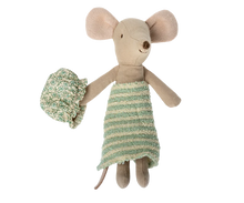 Load image into Gallery viewer, Stuffed mouse toy with a striped dress and floral hat on a white background