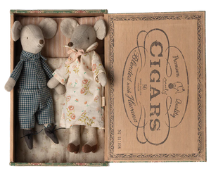 Maileg Grandma & Grandpa Mice in Cigarbox