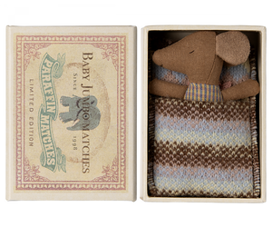 Maileg Sleepy Wakey Baby Mouse In Matchbox | Rose