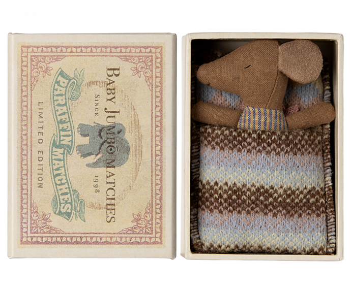 Maileg Sleepy Wakey Baby Mouse In Matchbox | Rose