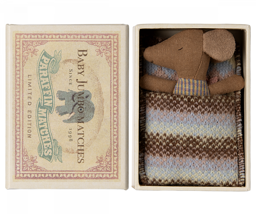 Maileg Sleepy Wakey Baby Mouse In Matchbox | Rose