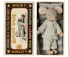 Load image into Gallery viewer, Stuffed mouse toy in a matchbox with a vintage-style label.