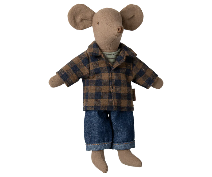 Maileg Dad Mouse Light Brown | w\Jeans and Plaid Shirt