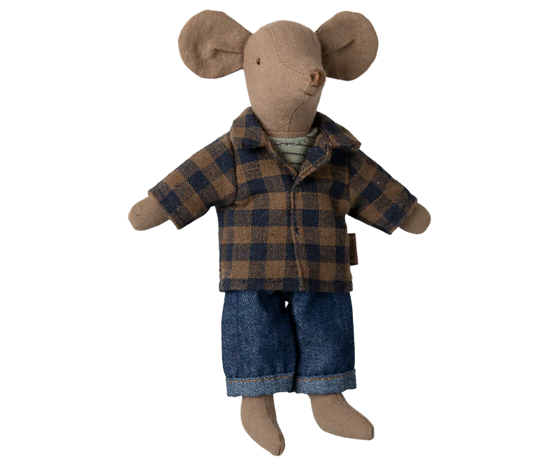 Maileg Dad Mouse Light Brown | w\Jeans and Plaid Shirt
