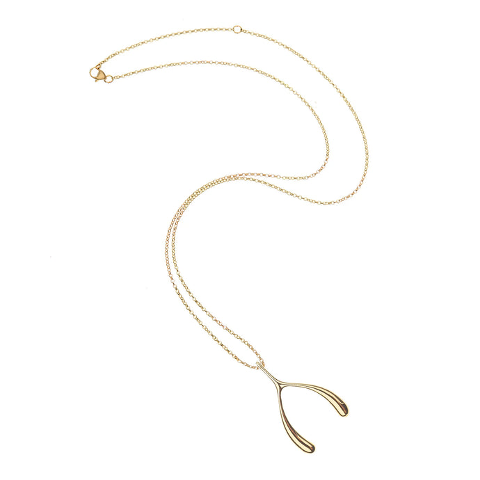 Jane Win LUCKY Gold Wishbone Pendant Necklace