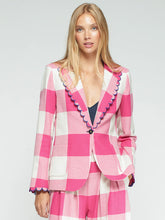 Load image into Gallery viewer, Vilagallo Pink Gingham Check Jacket With Navy Trim