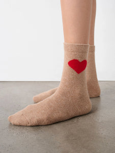White & Warren Cashmere Heart Socks | Camel