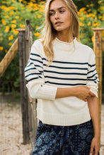 Load image into Gallery viewer, Marea Millie Roll Neck Sweater | Ivory &amp; Navy Stripe