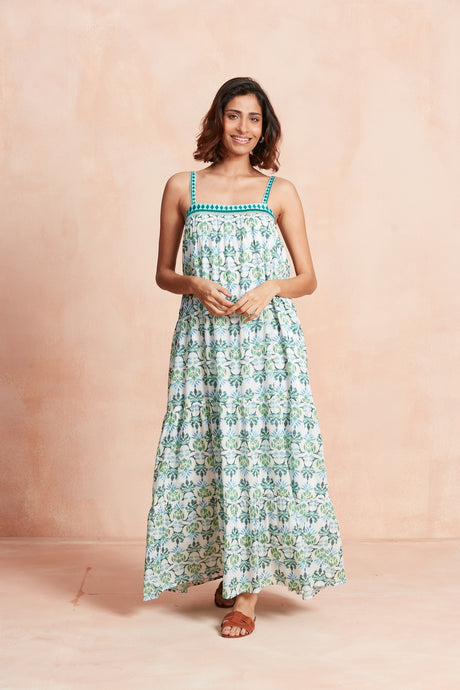 Ro's Garden EMBROIDERED NATASHA MAXI DRESS | Green & Blue
