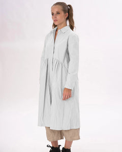 Tiered Waist Organic Cotton Shirt Dress | White