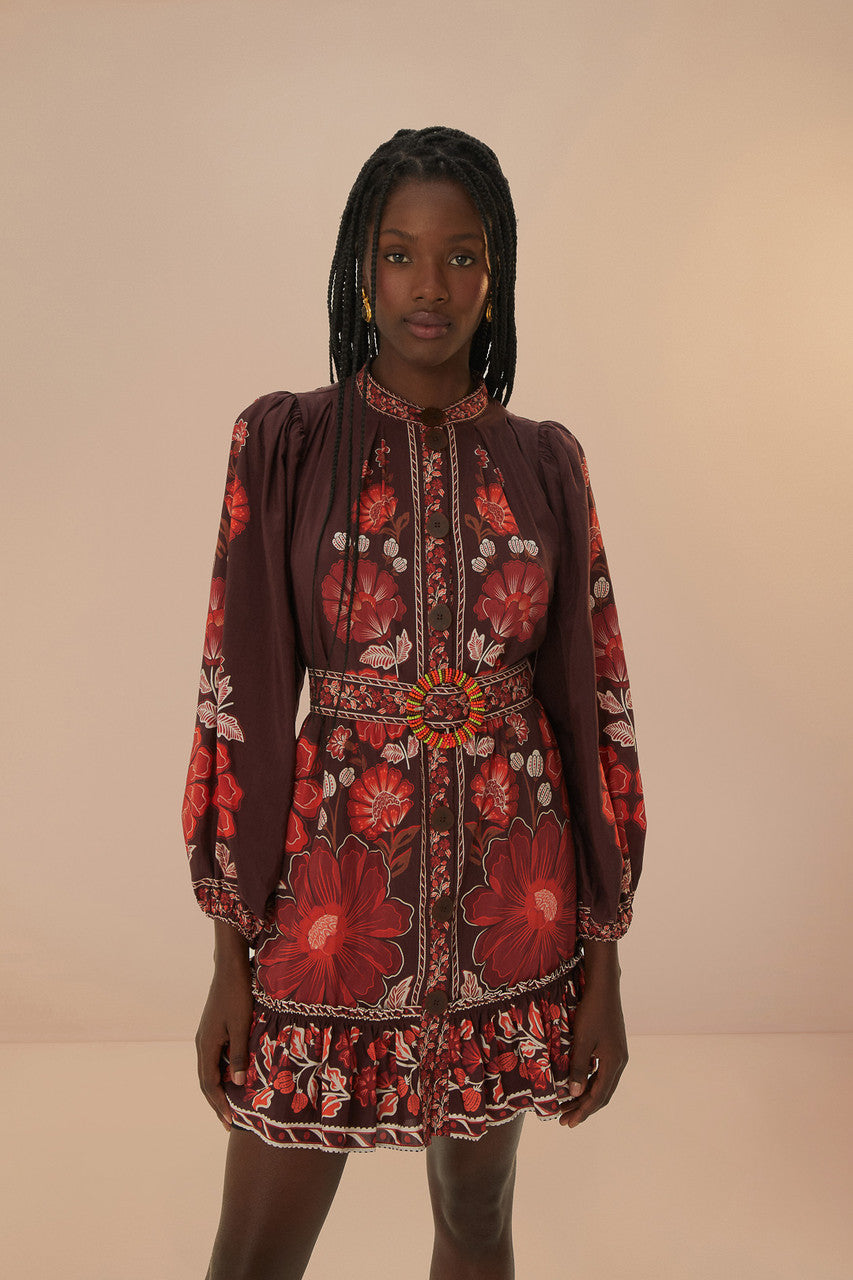 Farm Rio GiGi Tapestry Brown Mini Dress