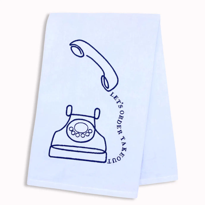 Let's Order Takeout Embroidered Tea Towel