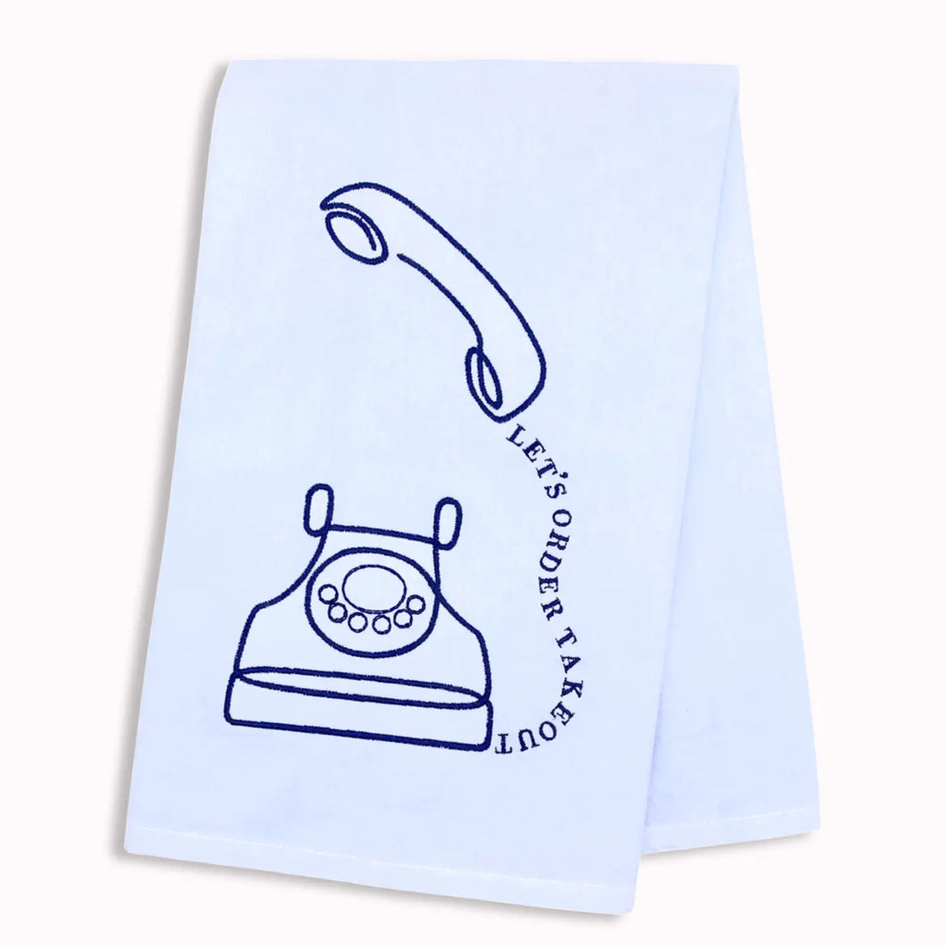 Let's Order Takeout Embroidered Tea Towel