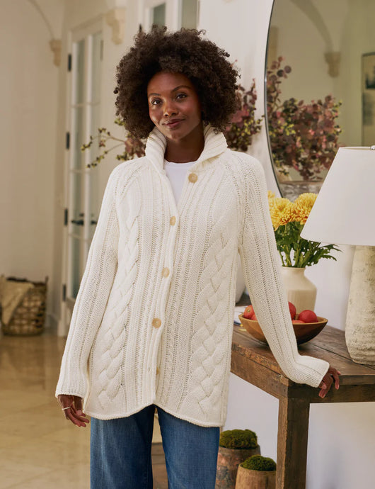Frank & Eileen Cotswolds Cable Knit Cardigan | Ivory