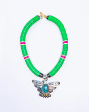 Load image into Gallery viewer, Gather Goods Metal Thunderbird Necklace | Green &amp; Pink