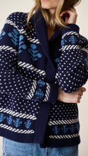 Load image into Gallery viewer, Marea Flower Intarsia Shawl Cardigan | Navy