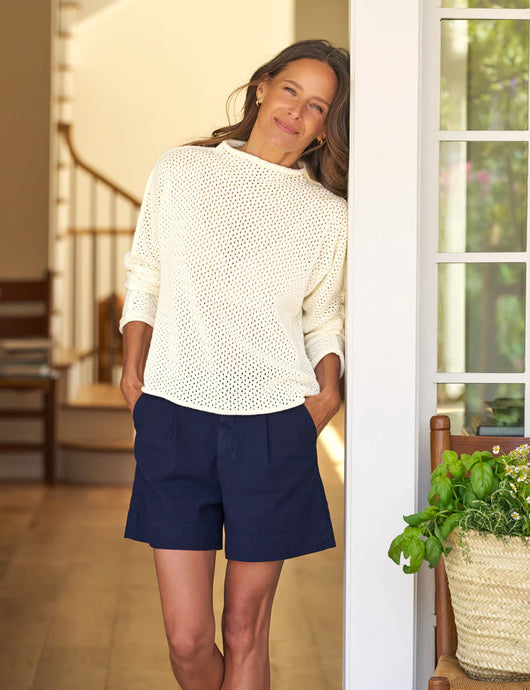Monterey Pointelle Rolled Funnel Neck Sweater | Ivory