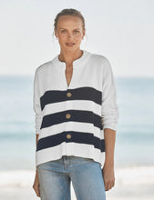 Load image into Gallery viewer, Montecito Cardigan Crew Neck Cardigan | White &amp; Nav Stripe