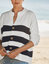 Load image into Gallery viewer, Montecito Cardigan Crew Neck Cardigan | White &amp; Nav Stripe