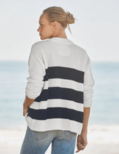 Load image into Gallery viewer, Montecito Cardigan Crew Neck Cardigan | White &amp; Nav Stripe