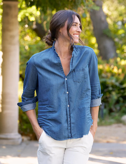 Frank & Eileen | Eileen Ruffle Ruffle Collar Button-Up Shirt | Vintage Stonewash Blue