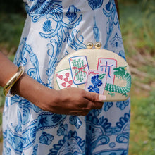 Load image into Gallery viewer, *PREORDER* Mahjong Tiles Raffia Clutch Purse | Natural