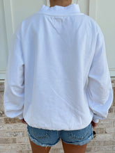 Load image into Gallery viewer, PREORDER Sunkissed Coconut Dog With American Flag Mock Neck Sweatshirt | White