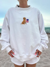 Load image into Gallery viewer, PREORDER Sunkissed Coconut Dog With American Flag Mock Neck Sweatshirt | White