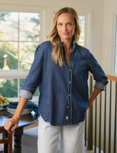 Load image into Gallery viewer, Frank &amp; Eileen | Eileen Ruffle Ruffle Collar Button-Up Shirt Vintage Dark Indigo Wash