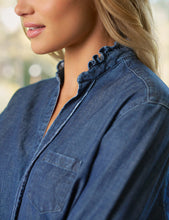 Load image into Gallery viewer, Frank &amp; Eileen | Eileen Ruffle Ruffle Collar Button-Up Shirt Vintage Dark Indigo Wash