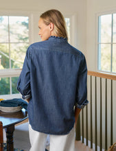 Load image into Gallery viewer, Frank &amp; Eileen | Eileen Ruffle Ruffle Collar Button-Up Shirt Vintage Dark Indigo Wash