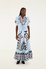 Load image into Gallery viewer, Farm Rio Blue Artisanal Embroidered Lace Front Bow Maxi Dress