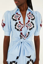 Load image into Gallery viewer, Farm Rio Blue Artisanal Embroidered Lace Front Bow Maxi Dress