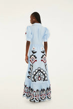 Load image into Gallery viewer, Farm Rio Blue Artisanal Embroidered Lace Front Bow Maxi Dress