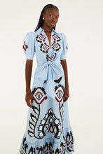 Load image into Gallery viewer, Farm Rio Blue Artisanal Embroidered Lace Front Bow Maxi Dress