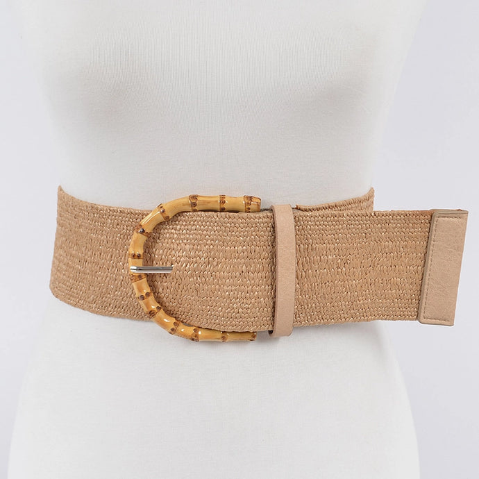 Faux Bamoo Stretch Raffia Belt